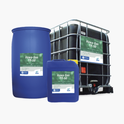 Huwa-San TR-50 containers including a large blue drum, smaller blue container, and a large black IBC tank on a white background.