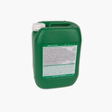 Green container with a label on a white background
