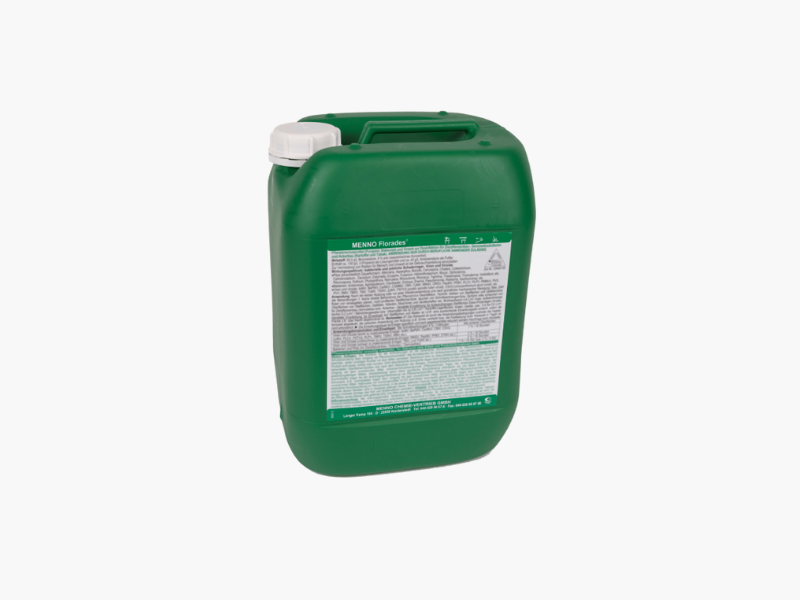 Green container with a label on a white background
