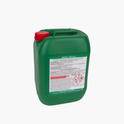 Green chemical container with red cap on a white background