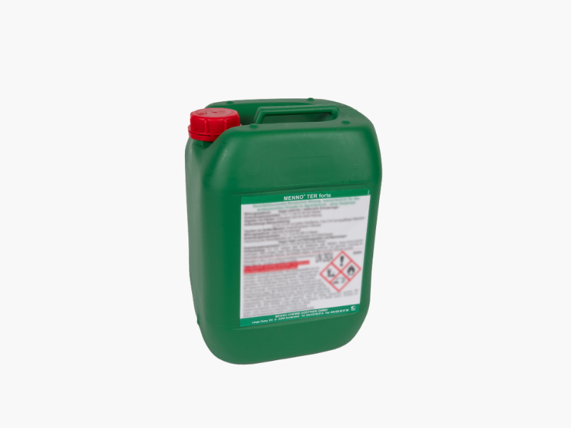Green chemical container with red cap on a white background