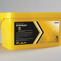Yellow container with Virkon S label on a gray background